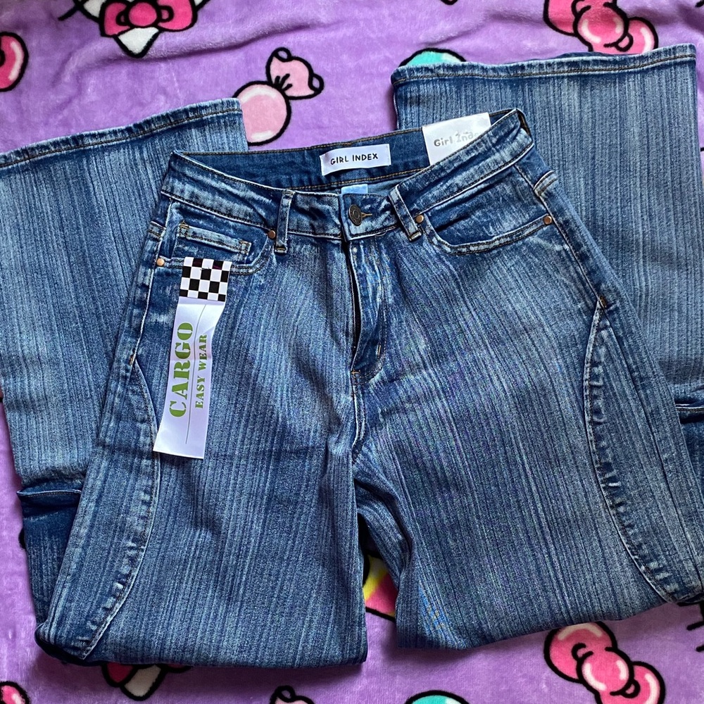 Girl Index ✨ NWT Juniors Wide Leg Cargo Jeans with Zipper Pockets size 5